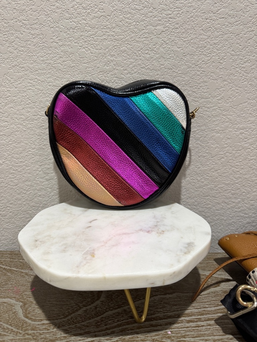 Multi-Stripe Heart Crossbody Bag - Black Trim